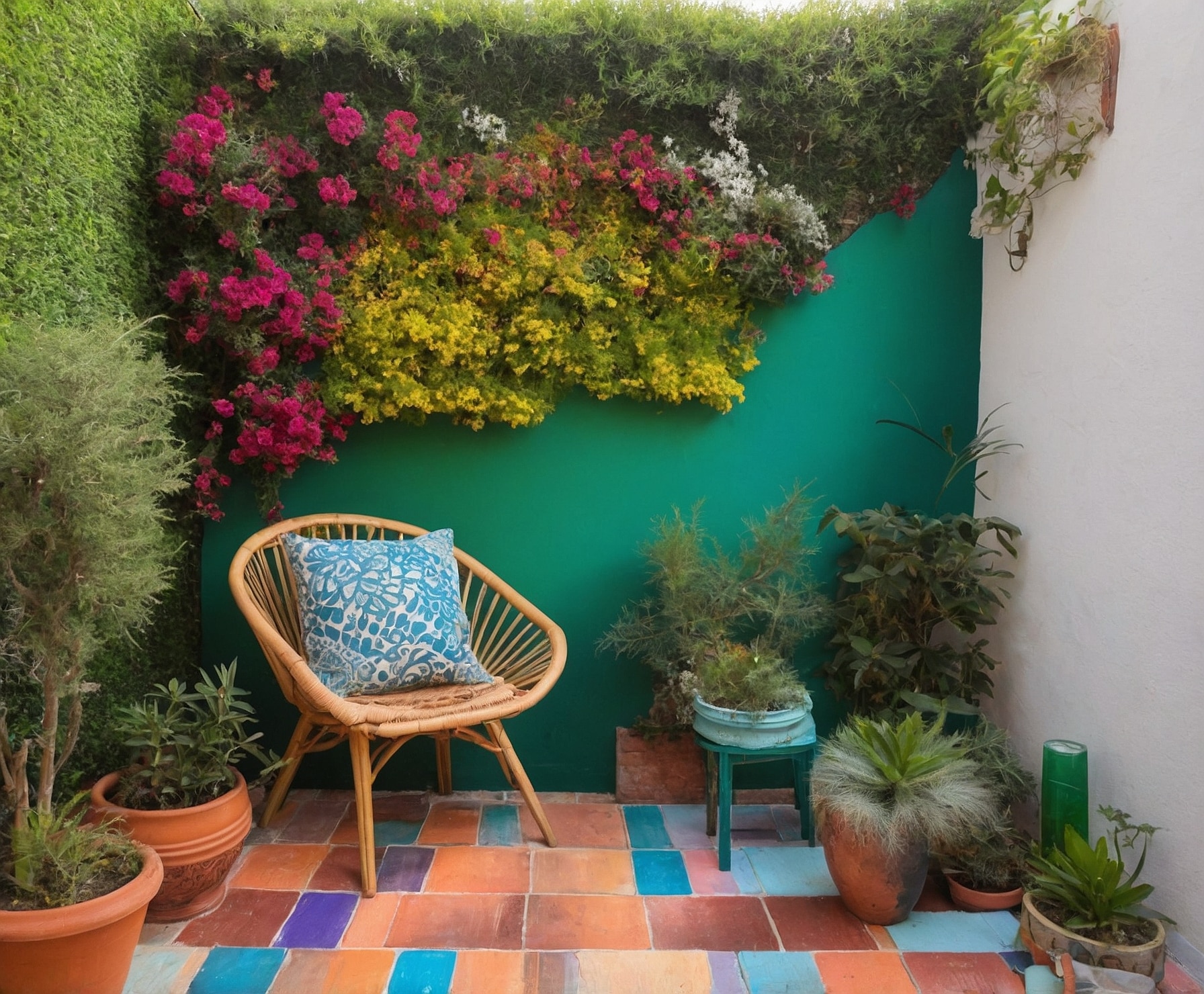 Patio transformado en oasis de color vibrante