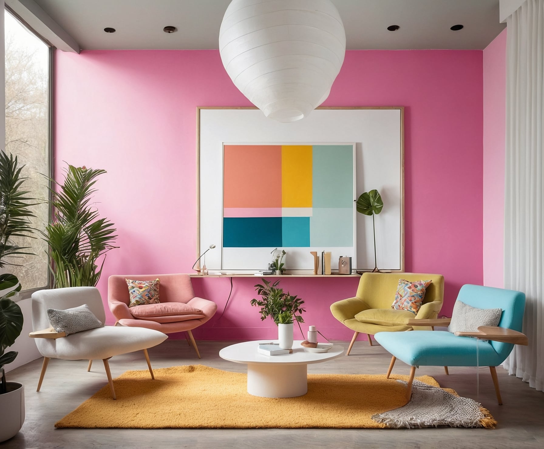 Transformación de salón con pintura decorativa vibrante